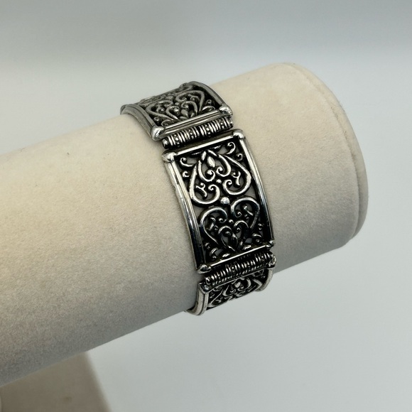 Brighton Jewelry Bar Link Bracelet Silver Plated Scrolled Hearts 7.5" Vintage - Picture 2 of 12